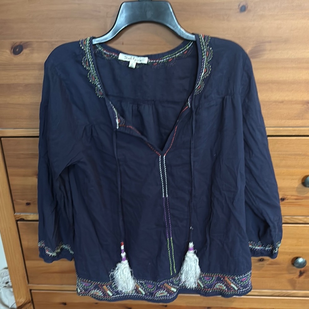 Boho Navy Embroidered Women's Top